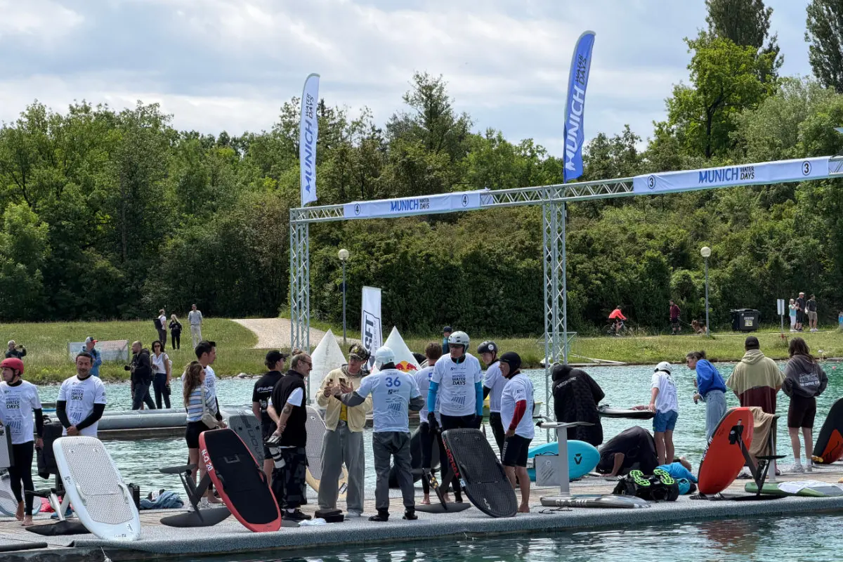 eFoil World Cup Munich 2026 race at the Munich Olympic Rowing Regatta Course