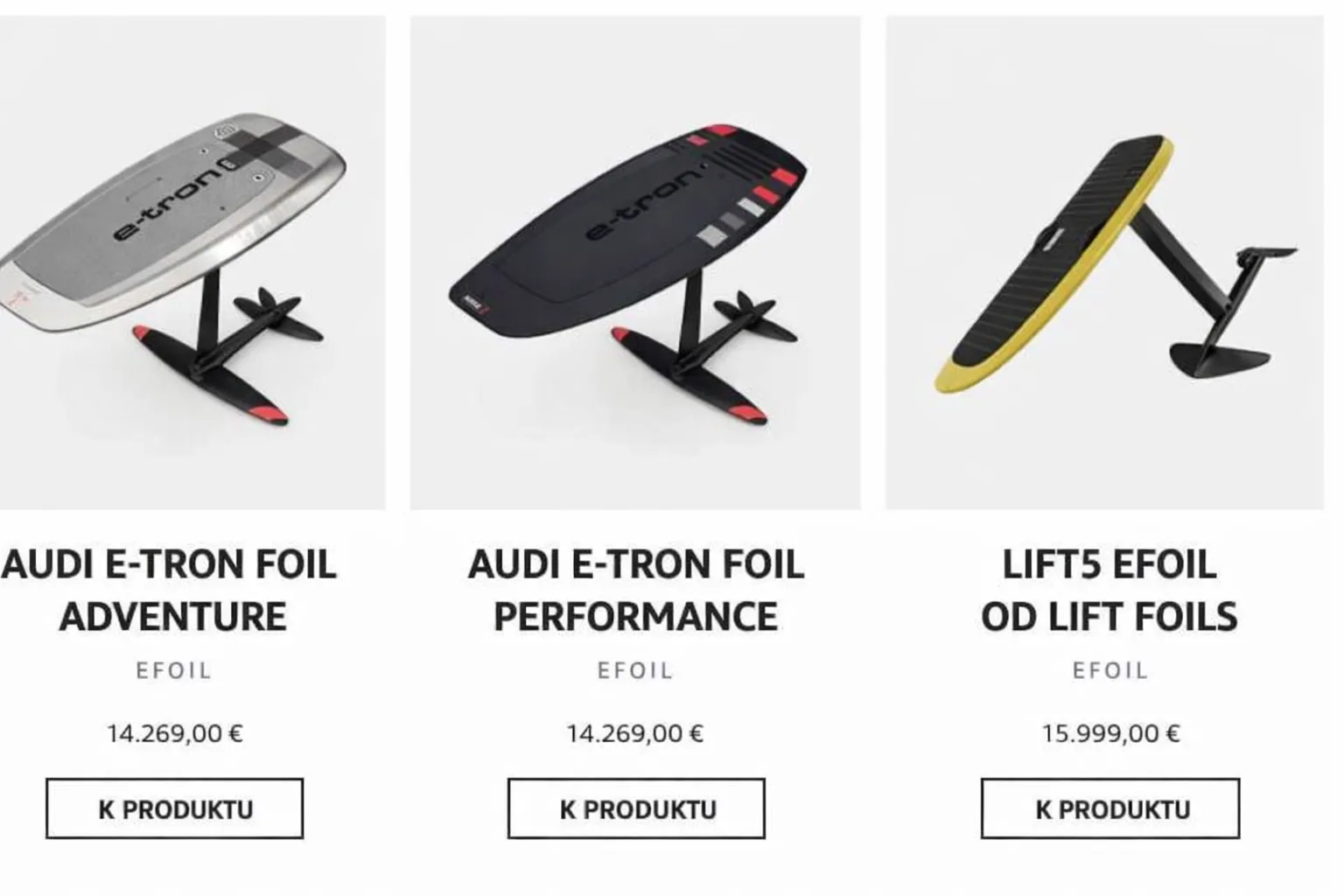 Cena eFoilu — eFoily Audi e-tron a Lift5 v obchodě E-SURFER