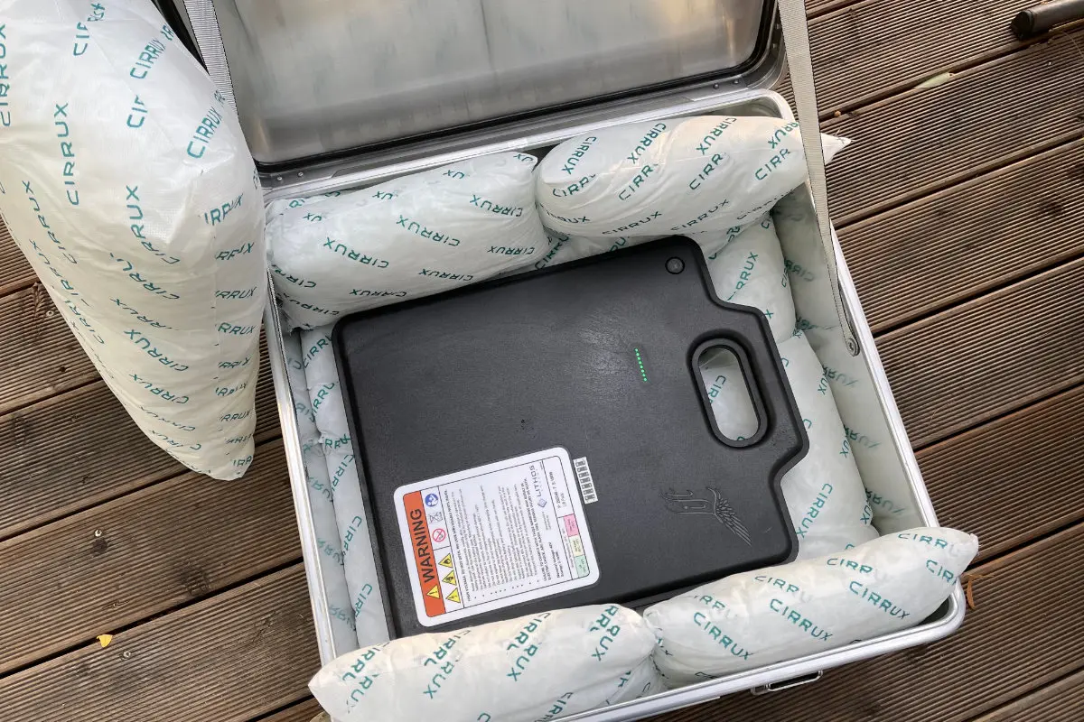 eFoil safety — lithium battery charged safely and stored in a fireproof box