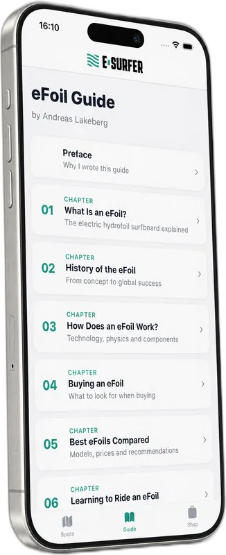La app gratuita eFoil App en un smartphone