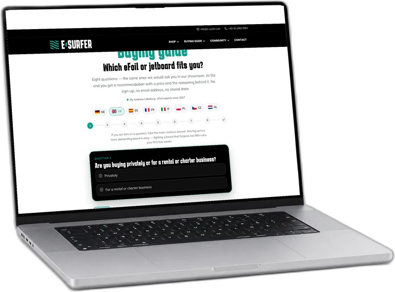 La guía de compra eFoil Guide en un portátil